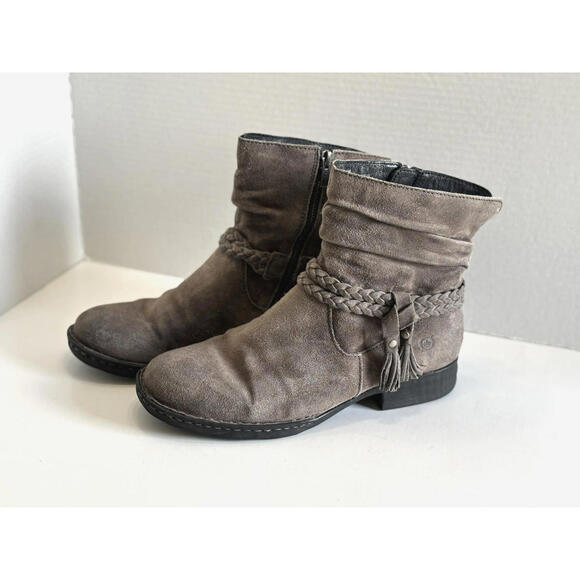 Born Ouvea Boots Womens Taupe Suede Ankle Tassel Braided Strap Zip Western Sz 10 - Picture 3 of 13